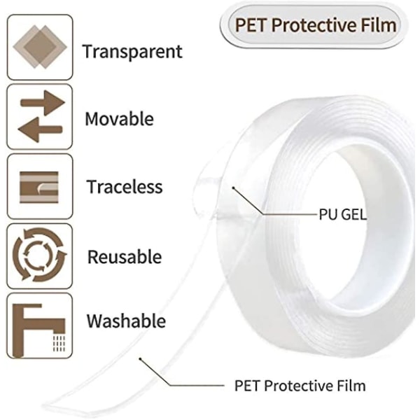 Kaksisuuntainen Liima-Teippi Erittäin Vahva Nano Kaksisuuntainen Liima-Teippi Läpinäkyvä Irrotettava Liima-Nauha Kaksisuuntainen Jäljetön Pesu Ta