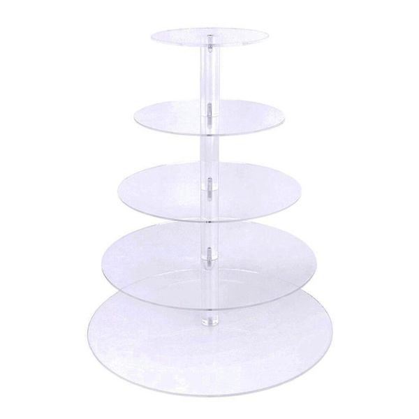 5-lagers Rund Akryl Tårta Cupcake Display Stativbricka för Födelsedag / Jubileum / Bröllop (transparent)