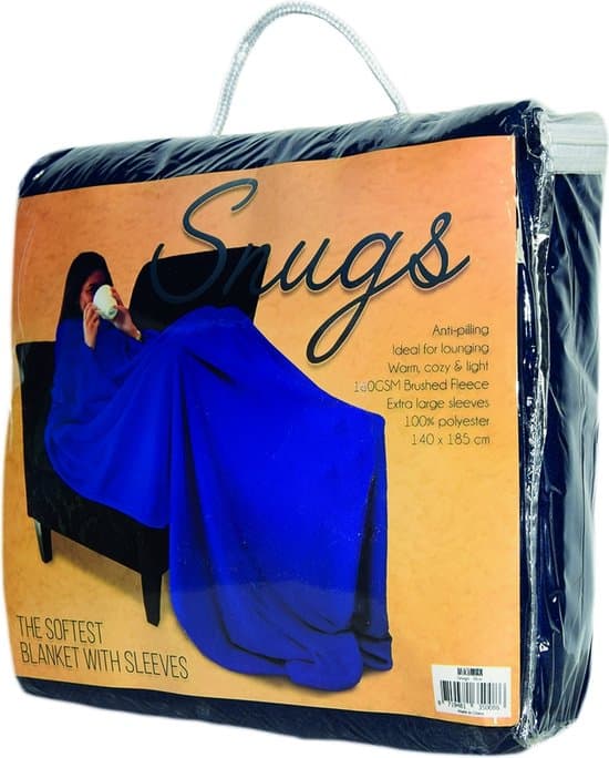 MikaMax Snugs Fleecetæppe med ærmer, blødt varmt koralfleece bærbart tæppe til voksne og børn, maskinvaskbart, 140 x 185 cm, blåt