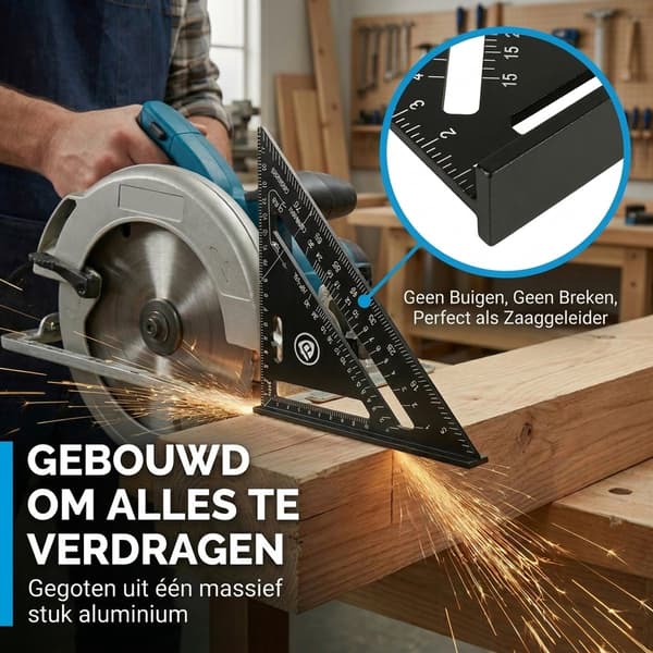 Speed Square 5 i 1 Aluminium Tømrer Vinkelmåler Trekant Lineal med Savguide til Træbearbejdning Markering Indramning, Sort