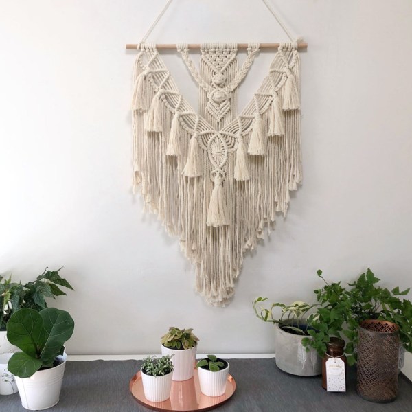 Stor väggbonad för sovsal, tonårsrum, boho-väggdekor, handvävd lång tofsprydnad för vardagsrumsdekor 50*75cm