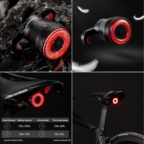 Älykäs pyörän takavalo, jarrut tunnistavat polkupyörän takavalot yöajoon, ladattava USB , erittäin kirkkaat LED-taustavalot, IPX6 vedenpitävä, pyöräilyturvallinen