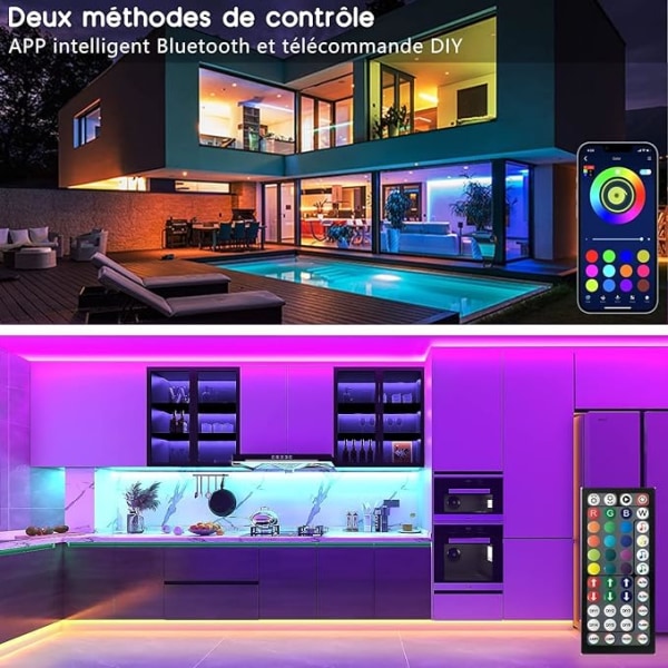 LED-Strips 30m (15mx2), Bluetooth Soveværelse LED, LED-Strips Styret af APP Fjernbetjening