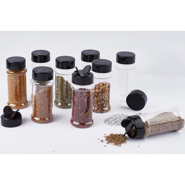 RYI) Kryddburkar 14-pack 90 ml Klar Plast Kryddburkar med Skaklock