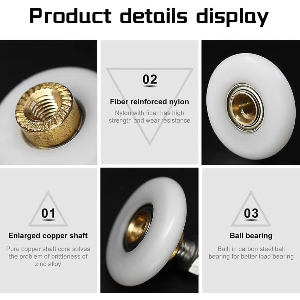 Dusjdørruller, skyvedører hjul erstatning rulleløper hjul hjem baderom DIY reservedeler passer glasshull (4 stk, hvit)