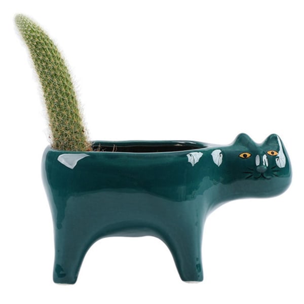 Söpö kissan keraaminen puutarha Kukkaruukku Eläinkuva Kaktuskasvien istutuskone mehikasvisäiliö Tabl