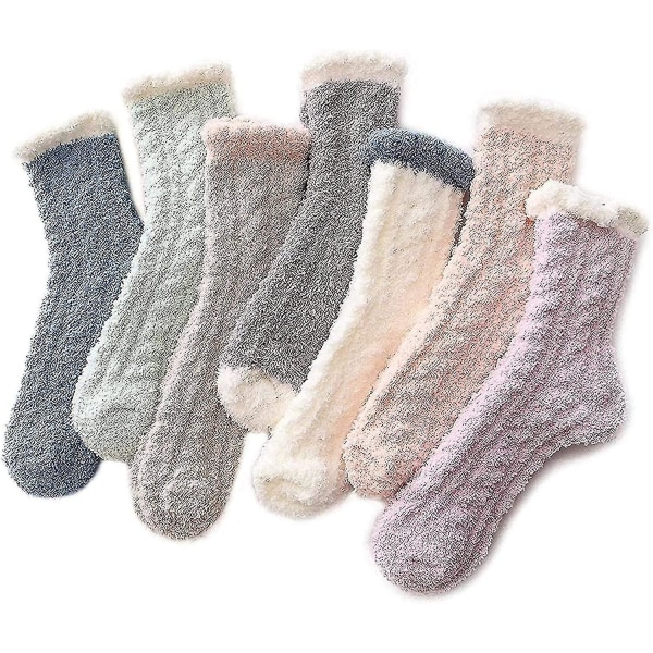 7 Par Dam Fuzzy Sockor Tofflor Vinter Fluffiga Mysiga Stugvarma Mjuka Fleece