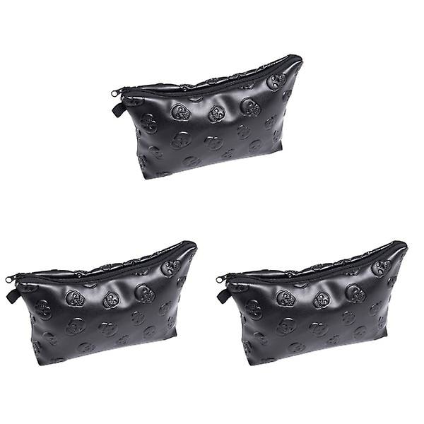 3 stk. Multifunktionel Hologram Bærbar Vandafvisende Rejsetaske Toilettaske Kosmetik Makeup Pung Pencial Etui Skalle Design (sort) 3pcs