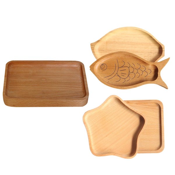 Natural Beech Tray Wooden Kids Food Serving Plate Fruit Bread Tray Dishes Snack Plate - 19x13x2.5cm (rectangle)