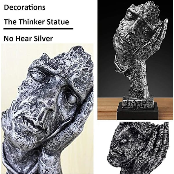 Kreative Abstrakte Skrivebordsdekorasjoner Tenkeren Statue, Hånd- og Ansiktsstatuer og Skulpturer for Hjemme Stuedekorasjon - Ikke Hør, Gull
