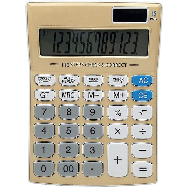 Standardfunktioner af bordregner, solcelle, dobbelt strømforsyning, grundlæggende regnemaskine med en stor 12-cifret LCD-skærm, elegant design til kontor