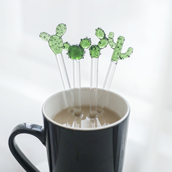 10 stk. Cocktailomrørere Glas Kaktus Swizzle Sticks Transparent Glas Omrøringspinde Genanvendelige Omrøringspinde til Kaffe Drikke (Kaktus)