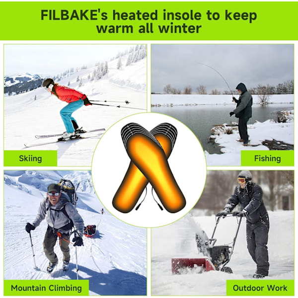 USB-oppvarmede såler Elektriske oppvarmede såler for kvinner og menn Vaskbare selvskjærende fotvarmere for jakt, fotturer, ski (størrelse 8-12)