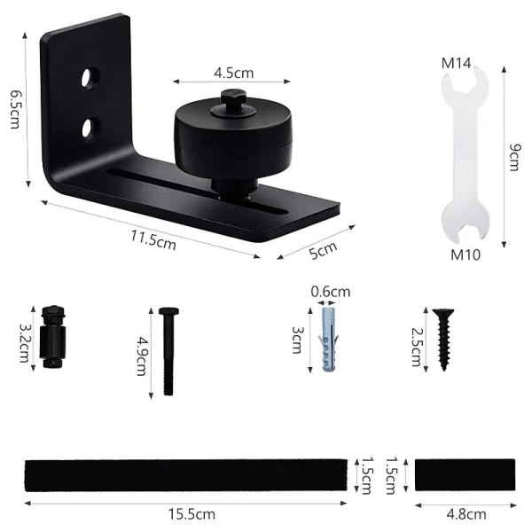 2 Pak Glide-Dør Bundguide, Justerbar Gulvguide Rulle (2 Ruller), Flush Bund, Stille, Sort