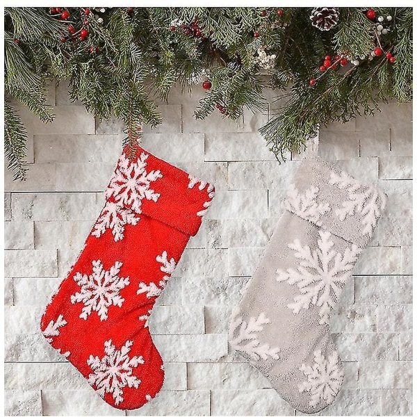 Grå Julstrumpor, Julstrumpor med Snöflingemönster för Julbrasa Heminredning (4 st, Grå)