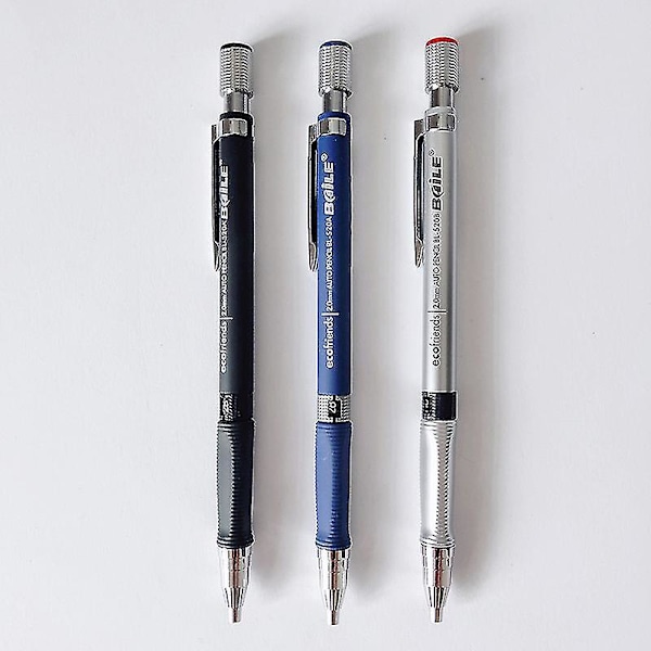 3 stk 2b Blyanter, 2,0 mm Blyanter til Kunsttegning, Skrivning, Eksamen Mekaniske Blyanter (blå, Hvid og Sort)