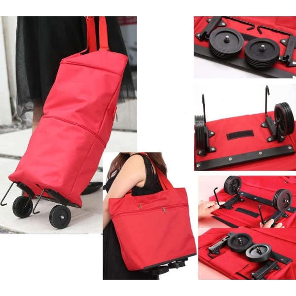 Upgrade Shopping Bag with Wheels Portable Trolley Bags Grocery Cart Hand Pulling Utility with Hand Straps Folding Shopping