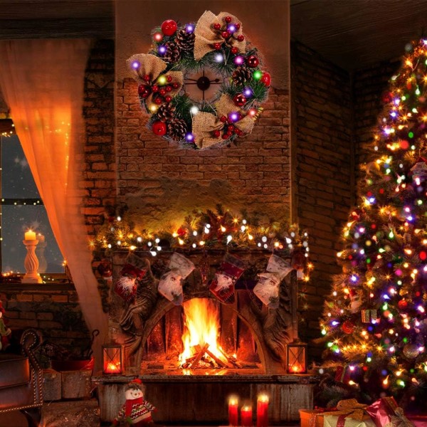 Julekransdør med kongler og bær Julekrans for utendørs og innendørs dekorasjon Grandør Peis-32cm