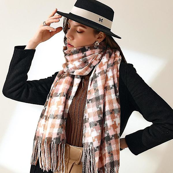 Dam Scarf Höst Vinter Klassisk Flow Sugezi Scarf Varm Rutig Scarf Ljusrosa Light pink