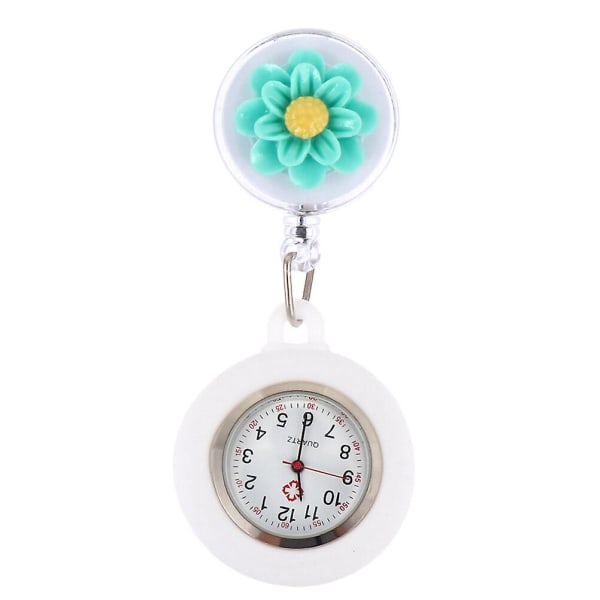 Silicone Camellia Badge Watch Lovely Cartoon Flower Clip-on Nurse Watch GiftGreen