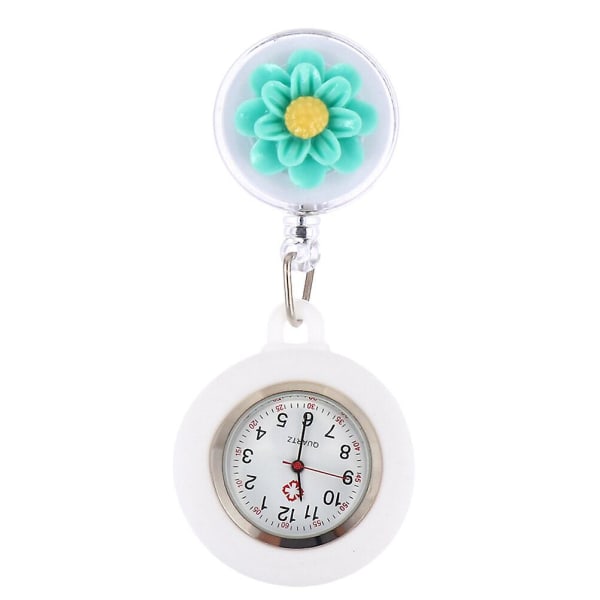 Silikon Camellia Badge Watch Lovely Cartoon Flower Clip-on Nurse Watch GiftGreen Green