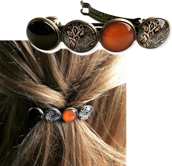 Håndlavet Hårspændesæt med 2, XL Leopard- og Zebraprint Bronze Clips til Opsat Hår og Hverdagsstyling, Brun og Sort, Gave til Kvinder