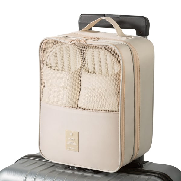 Matkakenkälaukkuun mahtuu 3 paria kenkiä, kenkien säilytyslaukku matka- ja arkikäyttöön, matkalaukku, organizer, beige, (beige-L), 1 kpl L, Tr