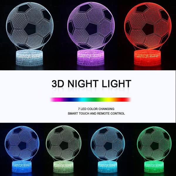 Fodbold 3D Lampe, LED Natlys Illusion Lamper 7 Farver Skiftende Berøringskontrol USB Optisk Skrivebordslampe, Sengelamper Til Børn Jul Fødselsdag