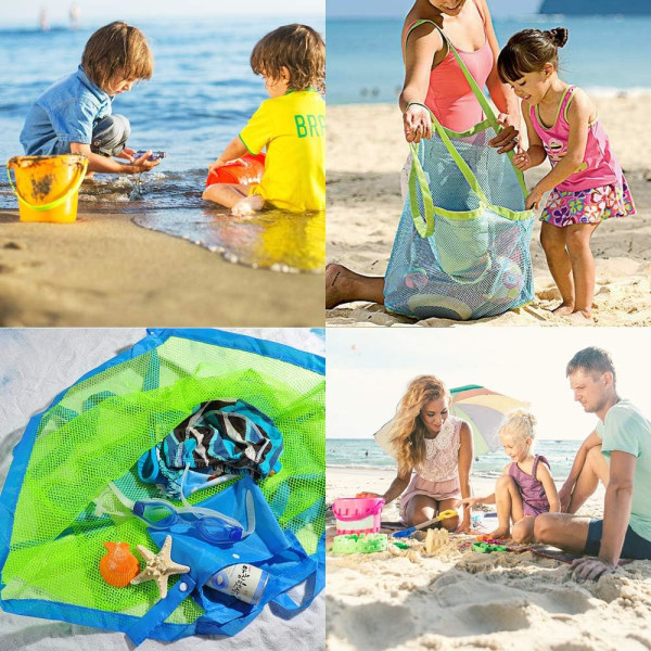 Stor strandväska Tote, vatten och sand Strandnätväska Barn Resehanddukar Organizer Förvaringsväska (grön)