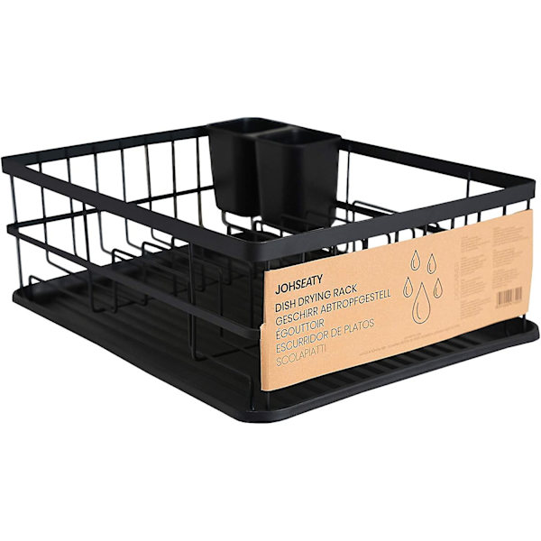 Matt Svart Metallisk Diskställ (42 X 31,5 X 15,5cm) - Diskställ över Diskho med Bestickhållare och Plastdroppbricka för Förvaring
