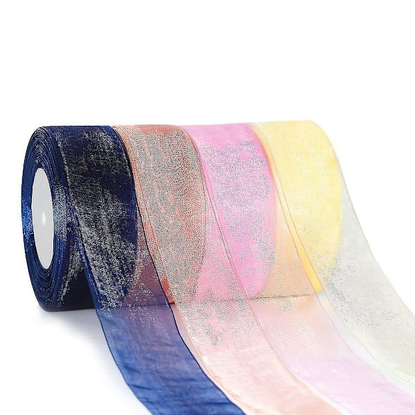 4 Rullaa Läpinäkyvää Chiffon-Nauhaa Organza-Satiininauhaa Sopii Lahjapakkaamiseen, Ystävänpäivään, Syntymäpäivään, Kimppuihin