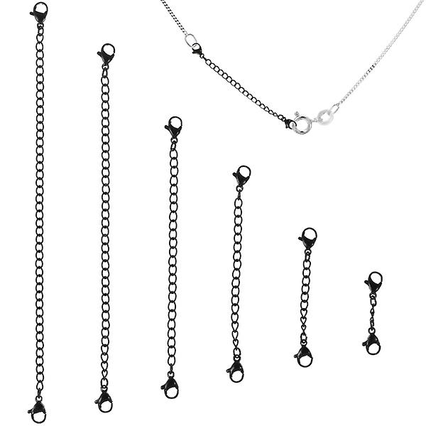 6st rostfritt stål hummerspänne Extender Chain Halsband Förlängningskedja för smycken att göra Findi Black 15X0.5cm