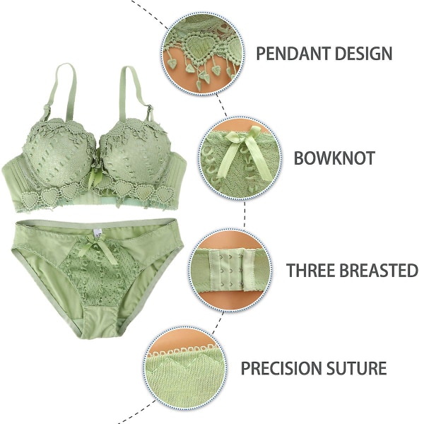 Spetsunderkläder Set Sexig BH Push Up BH Underkläder BH Och Trosor För Kvinnor Dam (grön, 80b)Green8 Green 80B