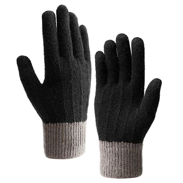 Vinterhandsker til kvinder, varme strikkede touch screen-handsker med anti-slip termisk foring og uldforing - Sort Black