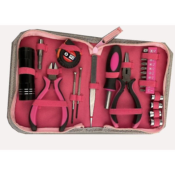 23-delars Rosa Verktygssats för Kvinnor Med Rosa Förvaringsväska i Nylon För DIY Och Hemreparation, Kontor