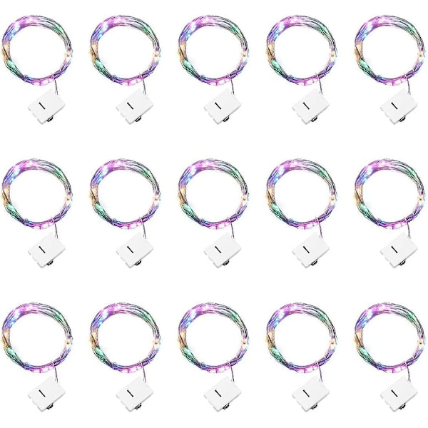 LED-ljusslingor, 15-pack Batteridrivna Ljusslingor 2m 20 LED-lampor IP67 Vattentät Koppartråd för Julfest Bröllop Trädgård Patio Dekoration