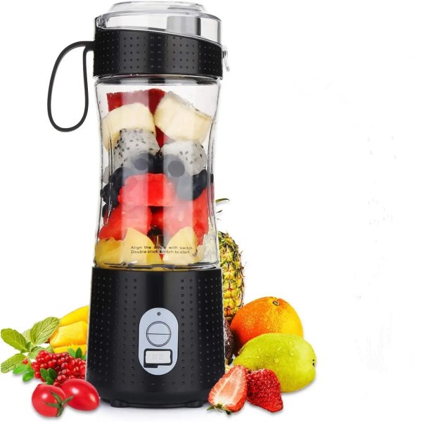 Bærbar Blender, USB Reise Juice Cup Personlig Reise Blender Babymat Blanding Maskin med Oppdaterte 6 Blader med Kraftig Motor