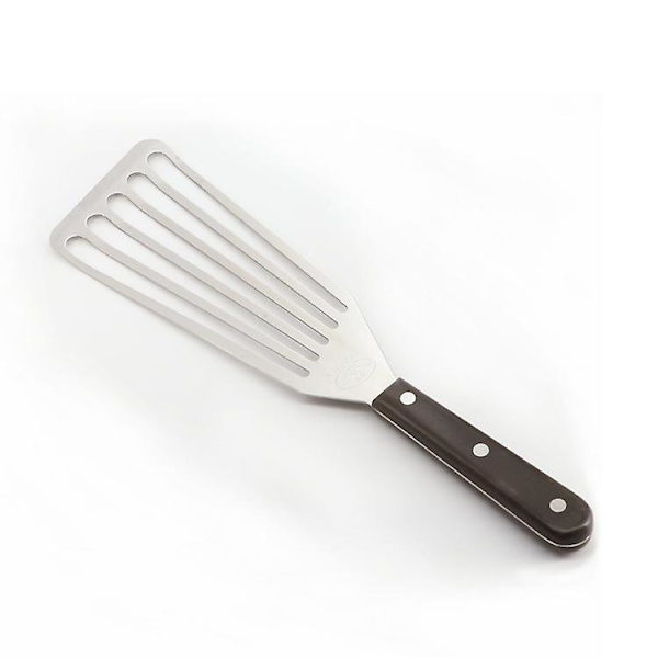 Fiskespade, Slidsgaffel i rustfrit stål, Robust nittet håndtag, Tåler opvaskemaskine, Køkkenmetalskede til vending, stegning og grillning (2 stk., Mu