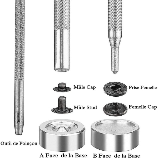 120-pack Lädertryckknappssats med 6 färger Metalltryckknappar med 4 st Fästverktyg för Kläder, Läder, Jacka, Denimkläder, Väskor, Armband 2 Si