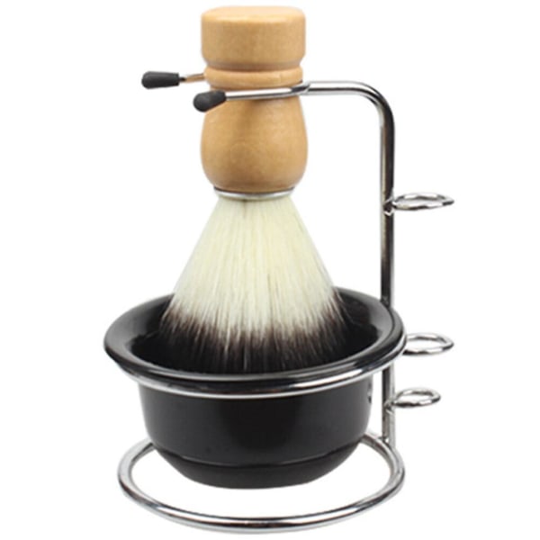 Barbersett i rustfritt stål - Skjeggbarberingssett med barberkost, stativ og barberhøvel Black 12x8.5cm