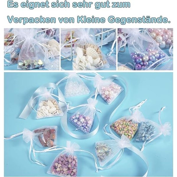 Pakke med 100 hvite organzaposer, 7 x 9 cm, organza gavepose, smykkepose, bryllupsposer, lavendelposer, bryllupsgave