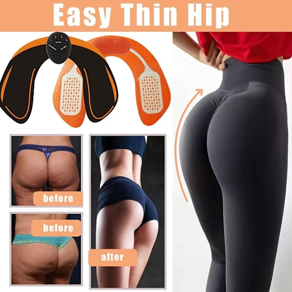 Höfttränare, Rumpa Lyft Massage Enhet med 12 st Abs Gel Pads, 6 Lägen Smart Fitness Träningsutrustning Hem Kontor, Bärbar U-Form