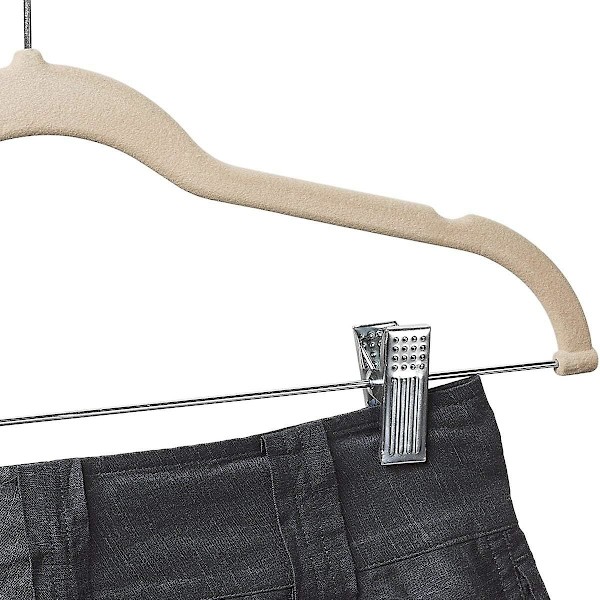 10-pack klädhängare med klämmor - Elfenbensfärgade sammetshängare - Hängare - Byxhängare - Smalt glid