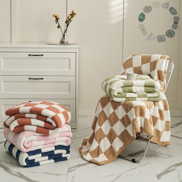 Retro sjakkbrett Ins stue fritid svart brun lurteppe fire sesonger halv ull strikket linje sofateppe_xrzi Wheat yellow 130 * 160CM