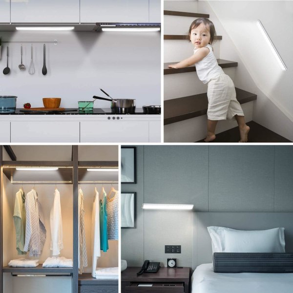 Liten nattbordlampe Smart automatisk sensorlys 40LED Oppladbart 4 gir Fullskjerm hvitt lys