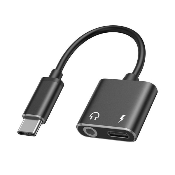 USB-C Hodetelefonadapter 2-i-1 Adapter 3,5 mm Hodetelefonkontakt og lading