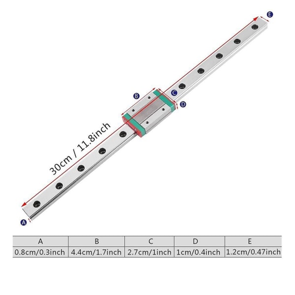 Lineær skinneføring, 250/300/ 400/500/ 550 mm glidende lineær guide med vognblok til gør-det-selv 3-dimensionel printer (300 mm)