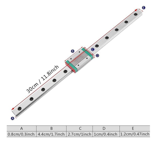 Lineær Skinneguide, 250/300/ 400/500/ 550mm Skyve Lineær Guide Med Vogn Blokk For DIY 3-dimensjonal Skriver (300mm)