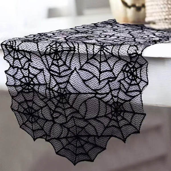 Halloween bordsdekoration, svart spetsduk, Halloween-party spindelnät duk leverantörens favorit inredning (70 * 18 tum)