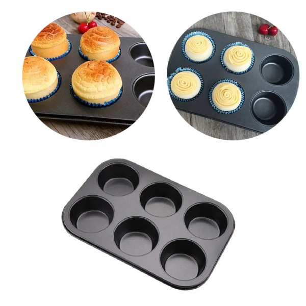 Bonus Metal 6-kops Muffin med, Non-Stick Belagt Muffinform Sæt, Mikrobølgeovnsikker - Sort